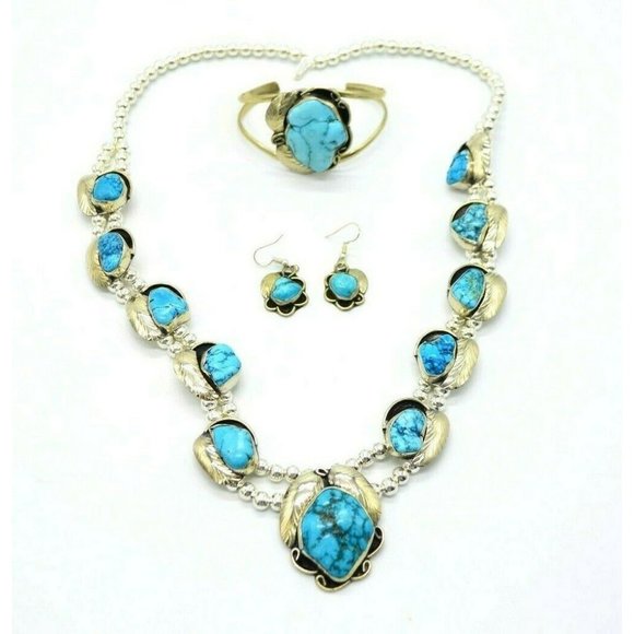 Handmade Jewelry - Sleeping Beauty Blue Turquoise Navajo Mexican Silv